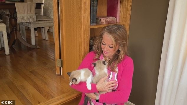 Stewart kuschelt mit ihren neuen Klonkatzen Bear Bear und Honey Bear, die diese Woche nach acht Wochen in der Einrichtung von ViaGen mit ihr nach Hause kamen