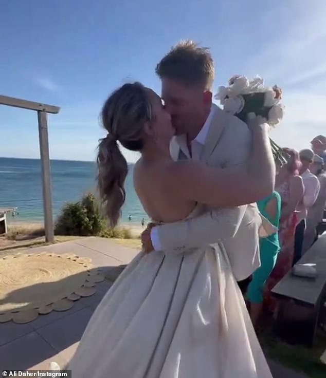 In February last year, Melissa and Bryce legally exchanged vows at a beachside wedding in Sorrento, Victoria