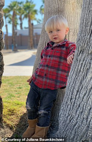 Beauden Baumkirchner was just three years old when he fell of his bike and was infected with MSSA from staph bacteria (pictured here before his illness)
