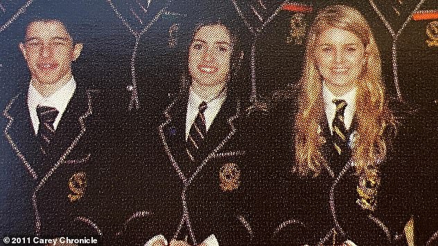 Bianca grew up at Ivanhoe, a well-heeled Melbourne suburb, and studied for the Victorian Certificate of Education at Kew's prestigious Carey Baptist Grammar School. Bianca is pictured centre as a student at Carey Baptist Grammar School in 2011