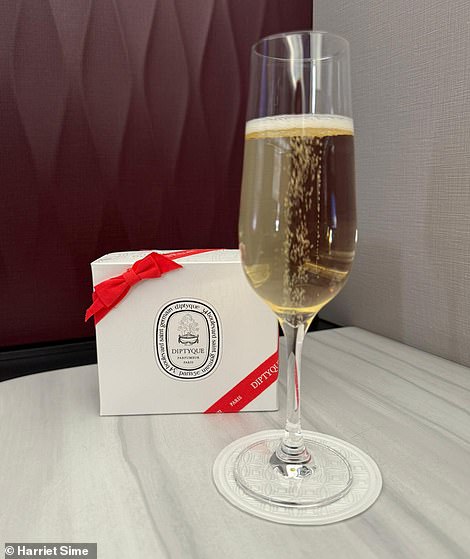 Nur wenige Sekunden nach dem Einsteigen in das Flugzeug, verrät Harriet, werden ihr „heiße Handtücher zum Erfrischen und köstlich goldene Gläser Duval-Leroy-Champagner überreicht“.