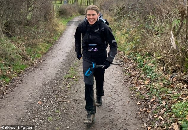 Jasmin pictured competing in the Spine Race in 2019, where she stopped to express breastmilk along the way