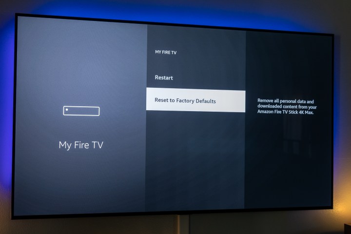 Der "Auf Werkseinstellungen zurücksetzen" Option in den Fire TV-Einstellungen.