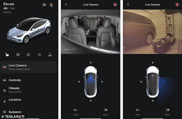 Tesla-Besitzer können den „Sentry-Modus“ aus der Ferne aktivieren, der Kameras sowohl innerhalb als auch außerhalb des Autos einschaltet