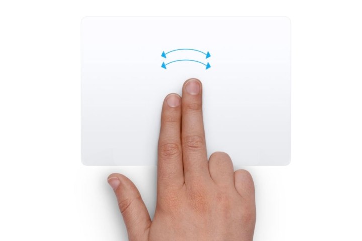 Eine Hand, die auf einem macOS-Trackpad die Wischbewegung zwischen den Seiten ausführt.