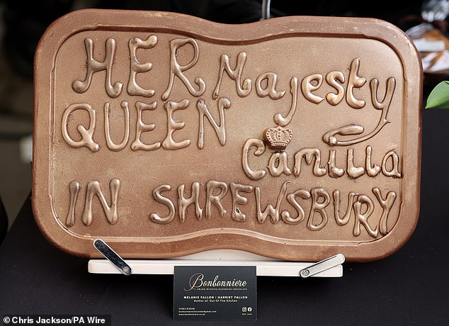 A chocolate welcoming Queen Camilla ahead of her visit to Shrewsbury this afternoon