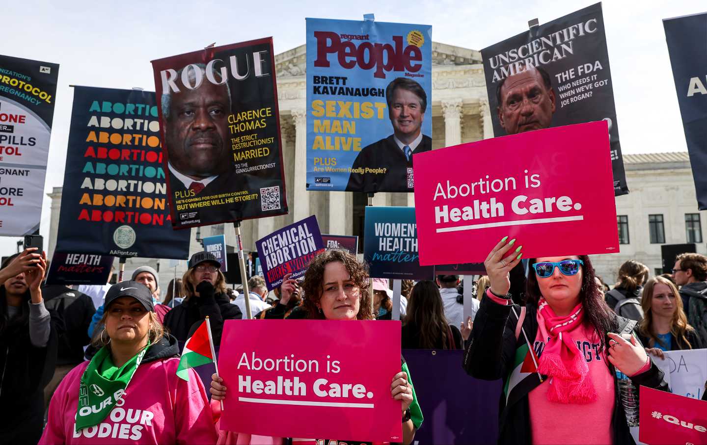 Demonstrators outside the US Supreme Court in Washington, DC, on Tuesday, March 26, 2024.