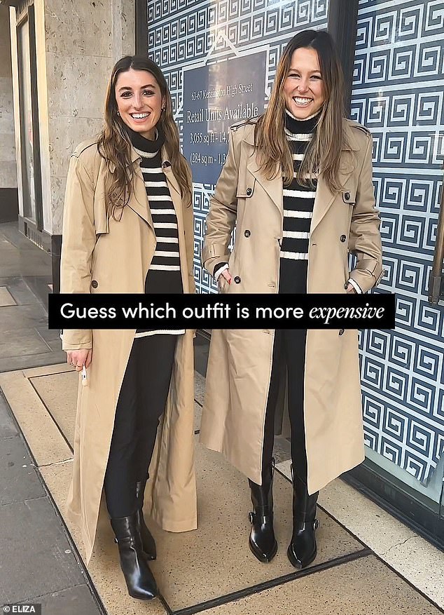 Können Sie den Unterschied zwischen diesen gestreiften Pullover- und Trenchcoat-Kombinationen erkennen?  Einer kostet über 4.000 £ und der andere unter 350 £