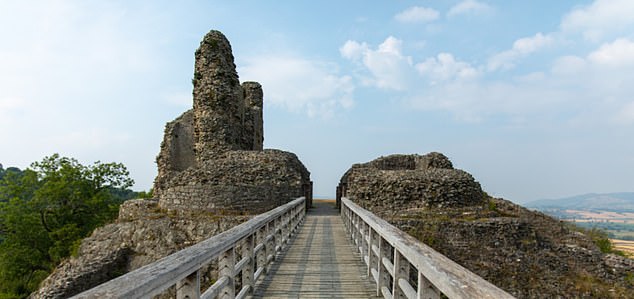 Montgomery Castle, auf einem Felsen über der georgianischen Stadt Montgomery in Wales gelegen, stammt aus dem 13. Jahrhundert.  Allerdings wurde sie 1649 abgerissen und ist seitdem eine auffällige Ruinenansammlung.  OS-Grid-Referenz: SO 21883 96830