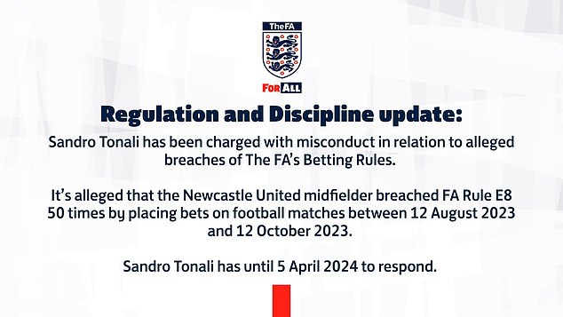 In einer Erklärung sagte die FA, dass die Verstöße zwischen August und Oktober 2023 begangen worden seien