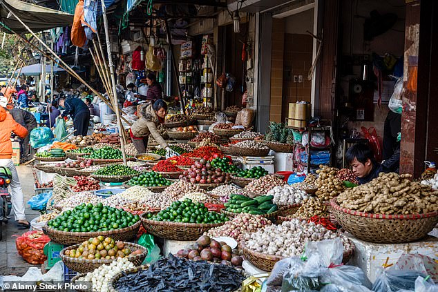 Ein Straßenmarkt in Hanoi, Vietnam