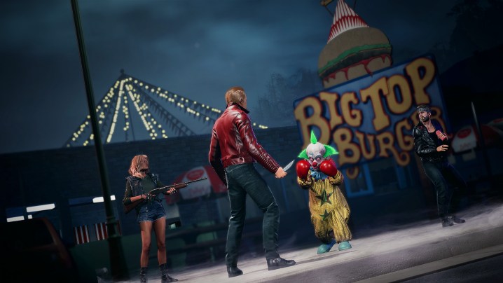 Survivors face off against a clown in Killer Knowls From Outer Space: The Game.