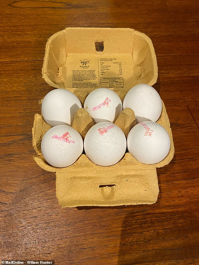 The double-yolked eggs claim to contain a guaranteed two yolks per egg. They were a little larger than a standard egg and slightly more expensive