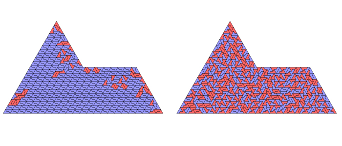 Zwei Sphinxe formen eine, in der sich Blau- und Rottöne bündeln, in der anderen, in der sie alle vermischt sind
