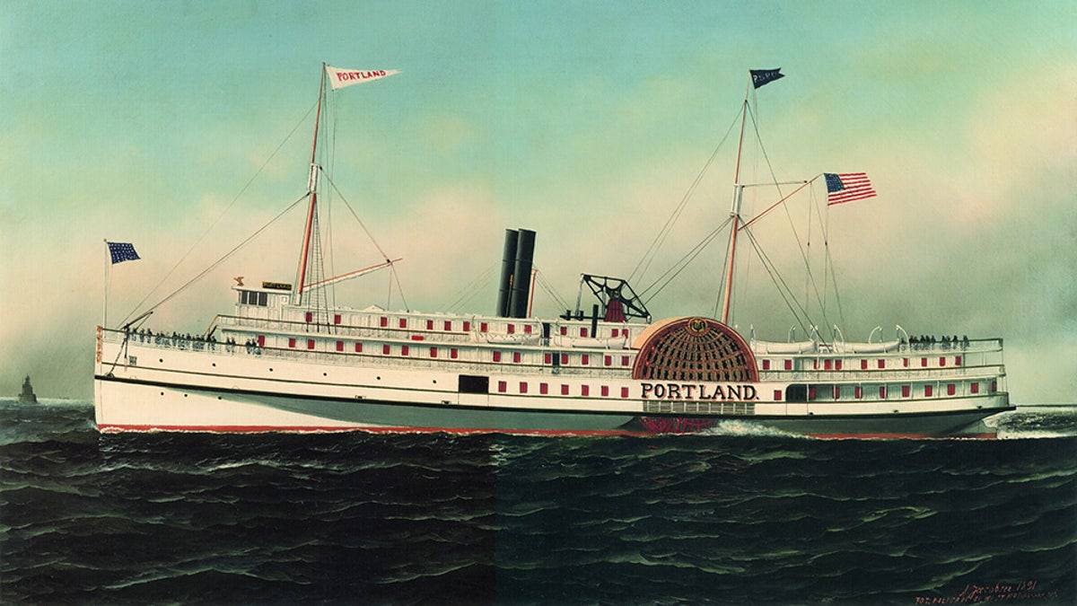 Gemälde des Dampfschiffs Portland aus dem Jahr 1989, das vor der Küste von Massachusetts sank.