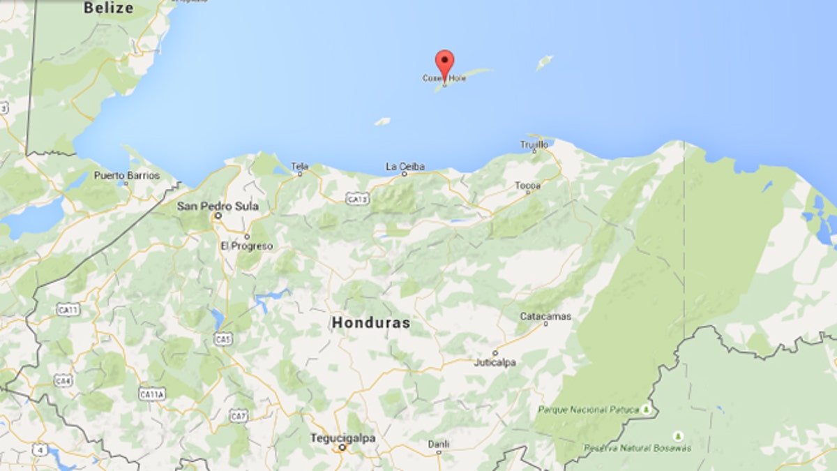 Die Insel Roatán (mit der Stecknadel).  (Quelle: Google Maps)
