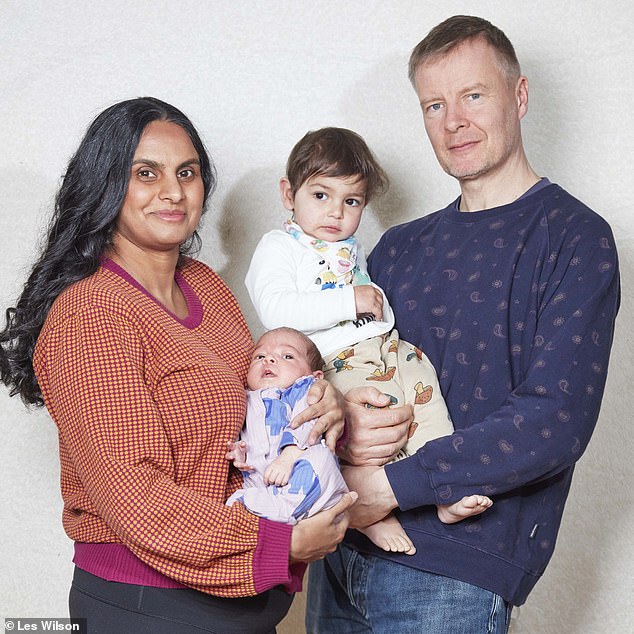 Beewan Athwal and her partner Adrian Kirby with their children Alfie and Daisy