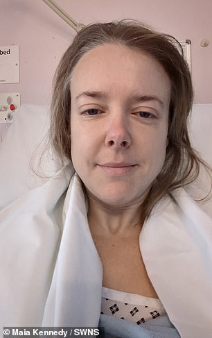 In December 2023, Ms Kennedy (pictured in hospital) experienced nausea and a change in bowel habits, both of which were dismissed by her GP as acid reflux