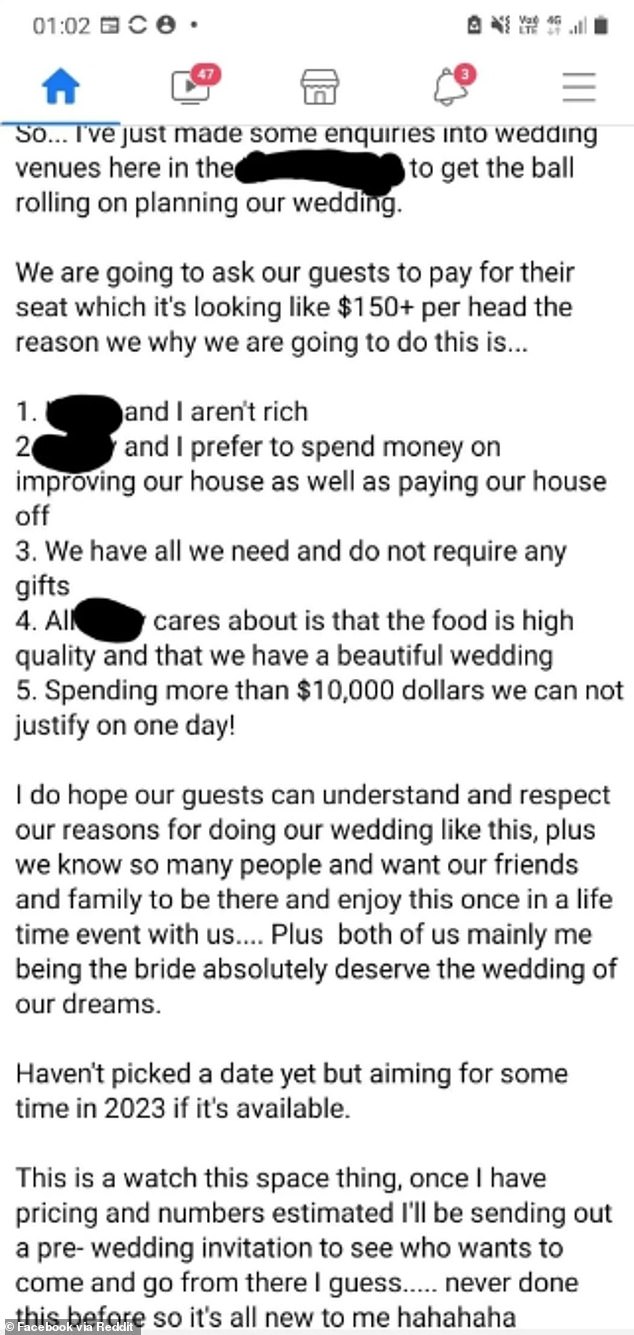 Diese anonyme Braut, die vermutlich in den USA lebt, wurde scharf kritisiert, als ihr Beitrag auf Reddit in ihrem Wedding Shaming-Thread auftauchte