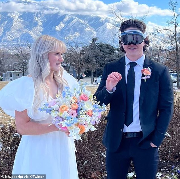Jacob Wright trug sein Apple Vision Pro-Headset für Fotos nach seiner Hochzeitszeremonie