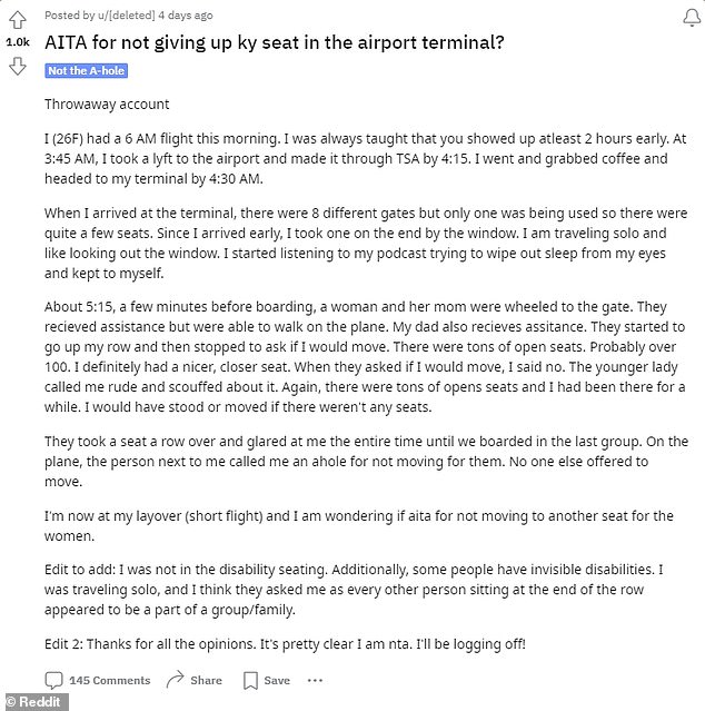 Die namentlich nicht genannte Passagierin, von der angenommen wird, dass sie aus den USA stammt, wandte sich an das berüchtigte r/AmItheA**hole-Forum von Reddit, um zu fragen, ob sie sich während des hitzigen Austauschs geirrt habe