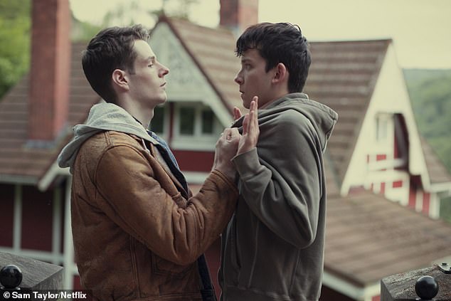 In 2019, he landed the role of Adam Groff in Sex Education - a bully who, after struggling with his sexuality, learns about opening up to the people around him. Connor Swindells, left, pictured with Asa Butterfield in the show