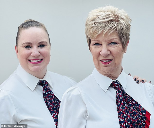 Christine Barnes (rechts) entschied sich für eine Umschulung zur Flugbegleiterin bei British Airways, nachdem sie gesehen hatte, wie sehr ihre Tochter Sophie (links) die Rolle genoss