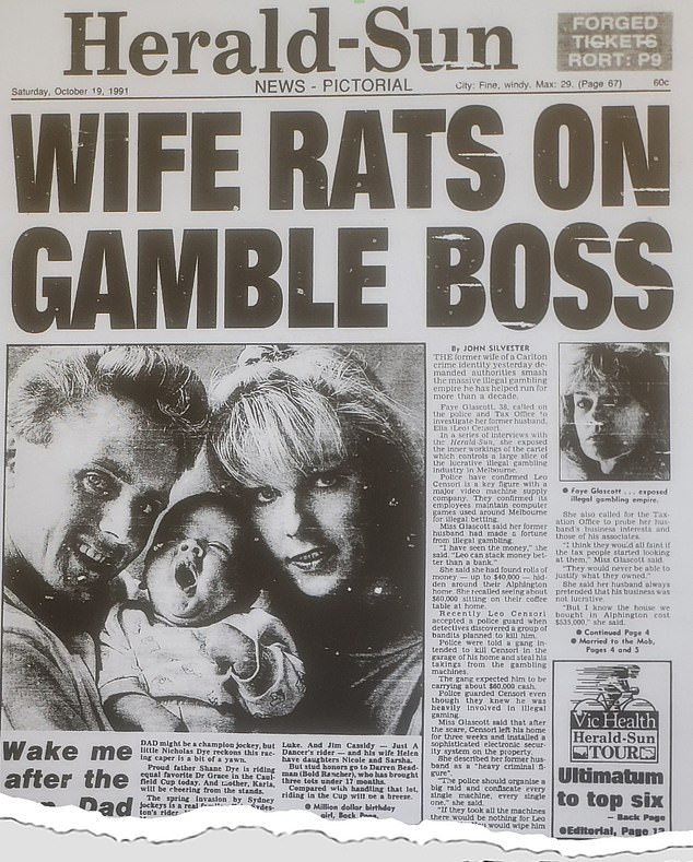 Leo Censoris frühere Frau „verpfiff“ ihn 1991 auf der Titelseite des Herald Sun