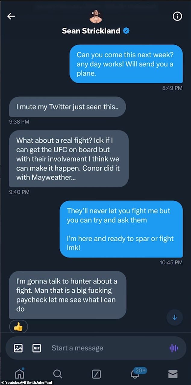 Der zum Boxer gewordene Youtuber zeigte einen Screenshot seines Textaustauschs mit dem ehemaligen UFC-Champion