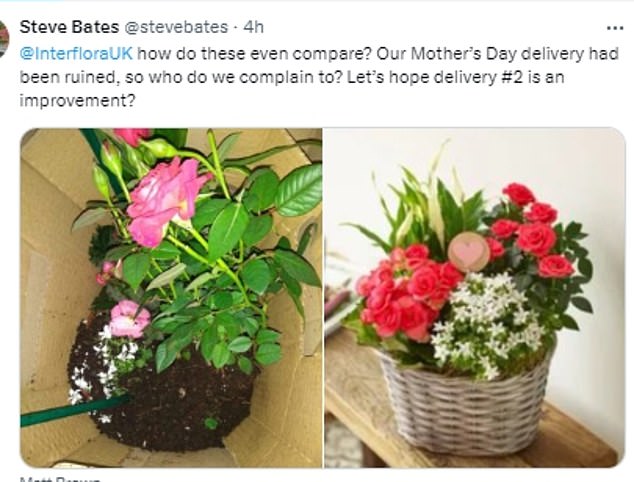 Die Leute haben X, ehemals Twitter, genutzt, um die großen Blumenmarken anzuprangern, die sie im Stich gelassen haben, indem sie spärliche Blumensträuße, kaputte Vasen und Pflanzen verschickten, die keine Ähnlichkeit mit den Online-Bildern haben