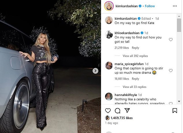 Kim Kardashian scherzte am Wochenende in den sozialen Medien, sie sei auf dem Weg, „Kate zu finden“.