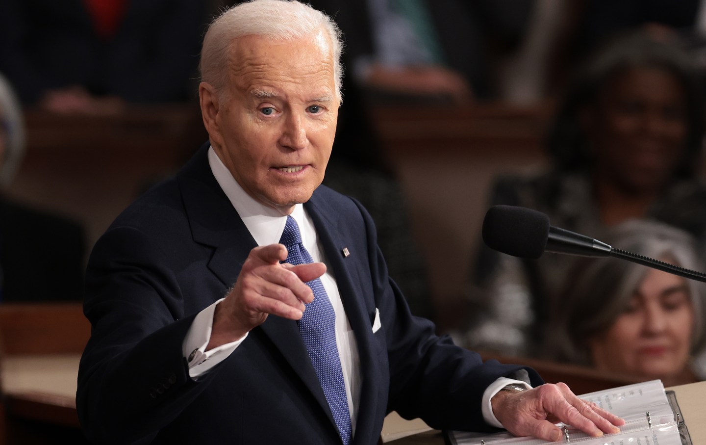 Präsident Joe Biden hält die Rede zur Lage der Nation während einer gemeinsamen Kongresssitzung am 7. März 2024 in Washington, D.C
