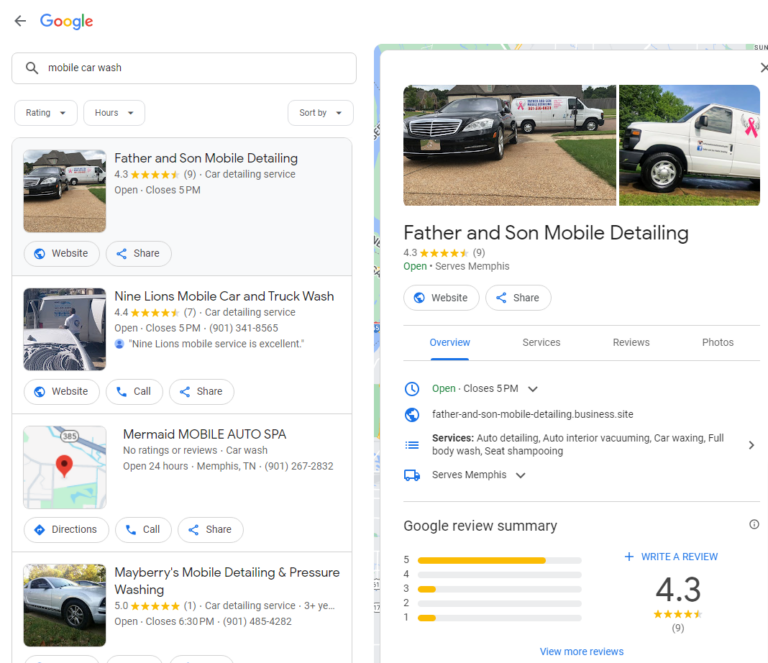 Google-Suche: mobile Autowaschanlage