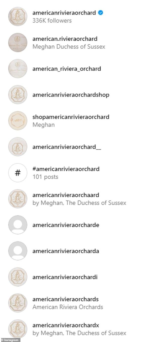 Instagram verzeichnete nach der Ankündigung von Meghan Markles neuem Geschäftsvorhaben einen Anstieg der Nutzer, die Handles unter Variationen von American Riviera Orchard (im Bild) erstellten