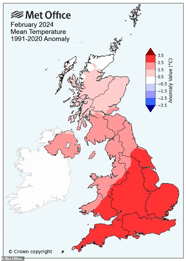 Die Durchschnittstemperatur in England war milde 7,5 °C – 0,5 °C wärmer als der bisherige Rekord aus dem Jahr 1990. In Wales lag die Durchschnittstemperatur unterdessen bei 6,9 °C und lag damit geringfügig über dem Rekord von 6,8 °C aus dem Jahr 1998