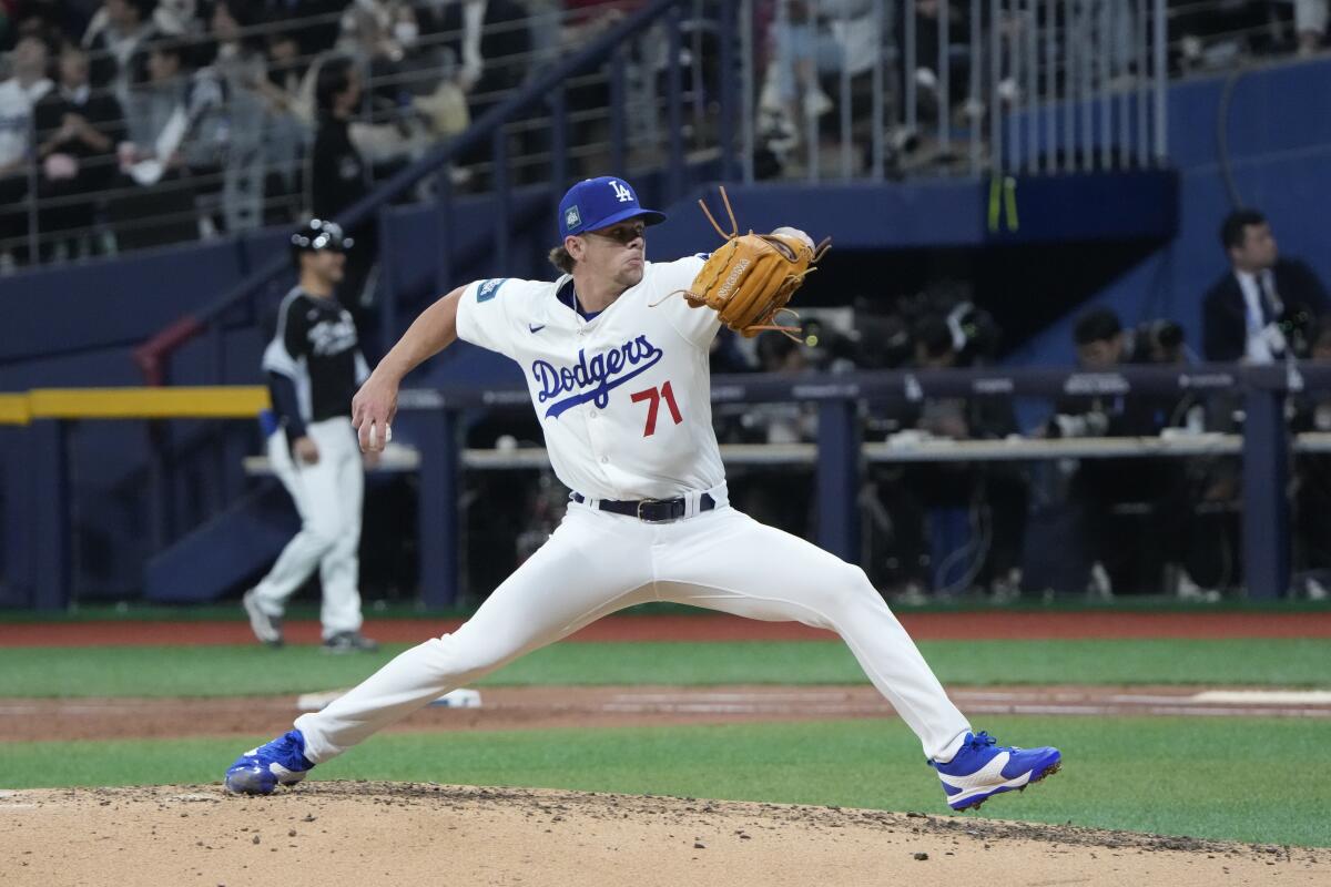 Gavin Stone, der beim Spiel am Montag gegen Korea pitchte, wurde zum fünften Starter in der Rotation der Dodgers ernannt.