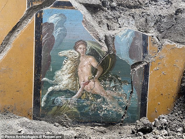 Das Gemälde zeigt Phrixos und Helle, zwei Zwillinge aus der griechischen Mythologie, wie sie auf einem magischen Widder vor ihrer Stiefmutter fliehen