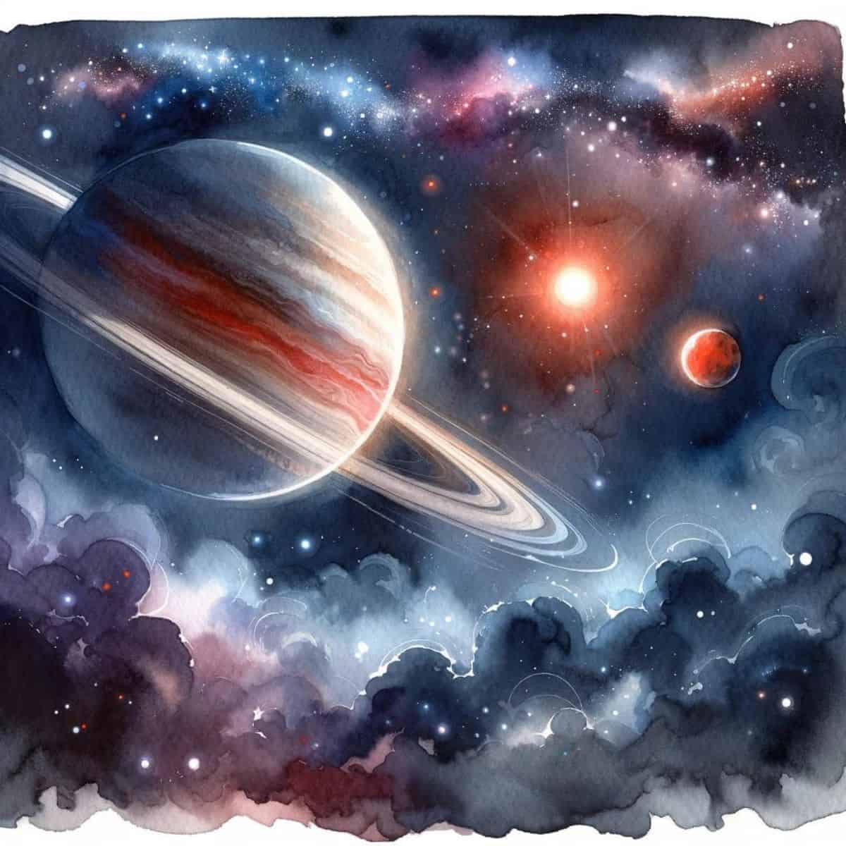 Bild von Planeten, die die Saturn-Sextil-Mars-Synastrie symbolisieren