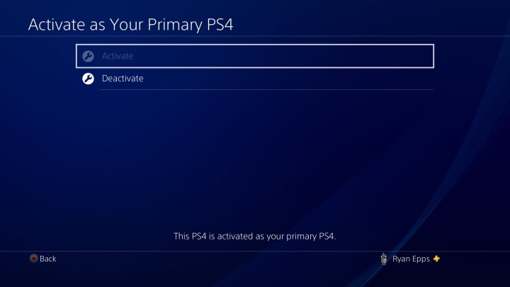 Ein Bildschirm, der es PS4-Besitzern ermöglicht, eine primäre Konsole festzulegen.