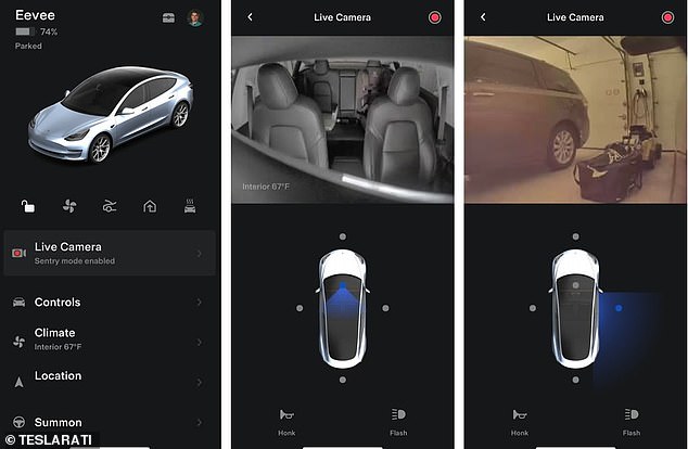 Tesla-Besitzer können den „Sentry-Modus“ aus der Ferne aktivieren, der Kameras sowohl innerhalb als auch außerhalb des Autos einschaltet