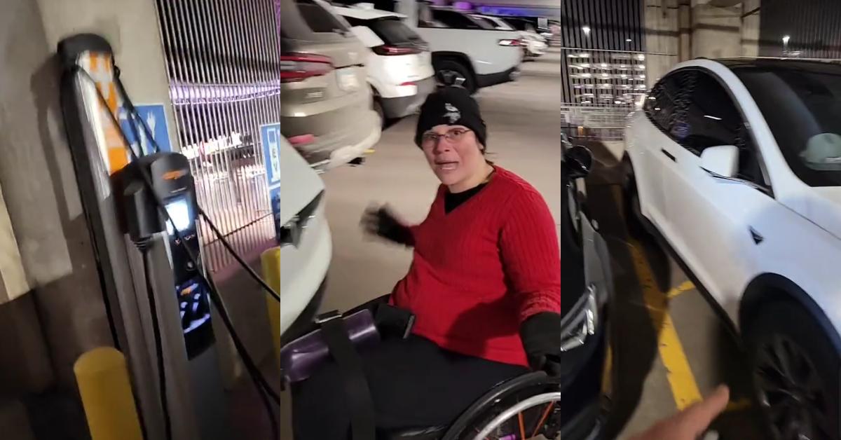 Tesla blockiert Behindertenparkplatz, damit das Auto aufgeladen werden kann