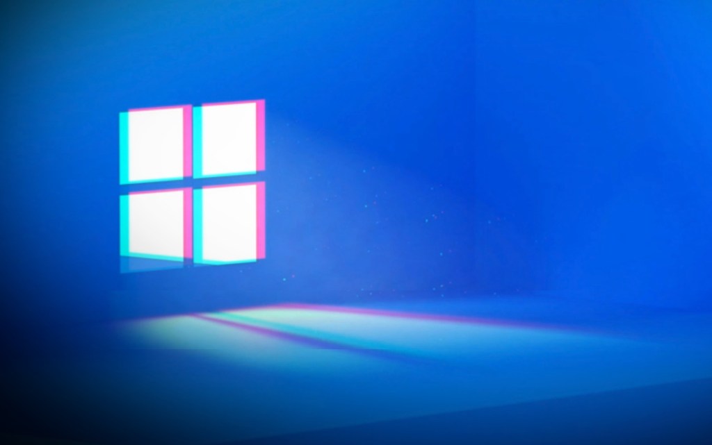 Windows-Logo auf dunkelblauem Hintergrund.