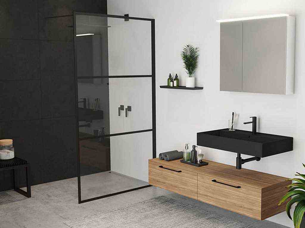 Minimalist Black And Wood Bathroom - 