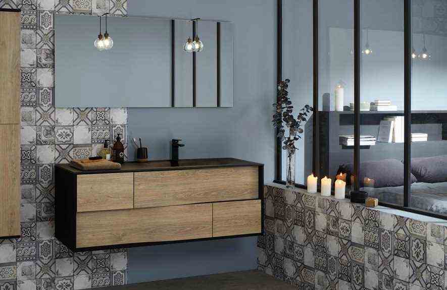 Black and wood bathroom cement tiles 