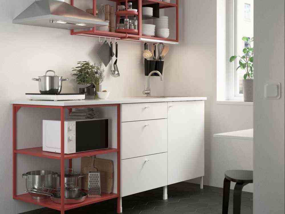 Small White And Red Kitchen