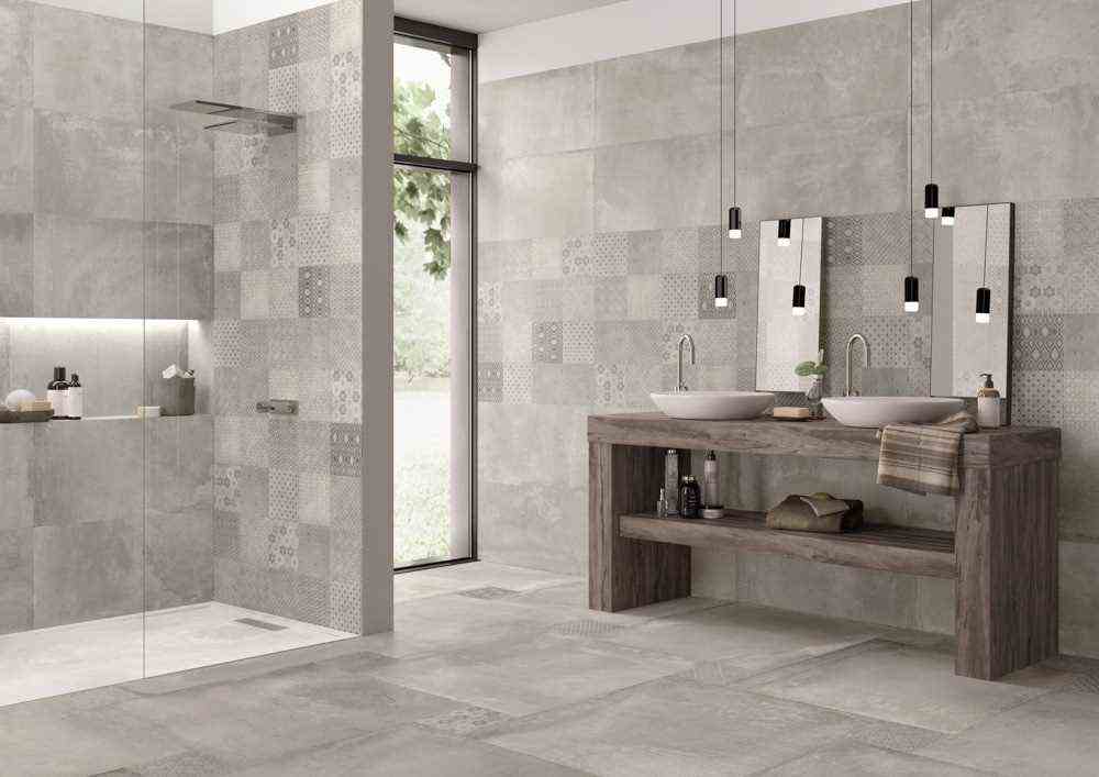Industrial Concrete And Solid Wood Bathroom 