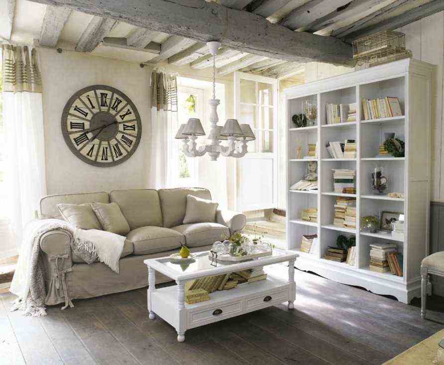 White And Beige Country Chic Living Room 