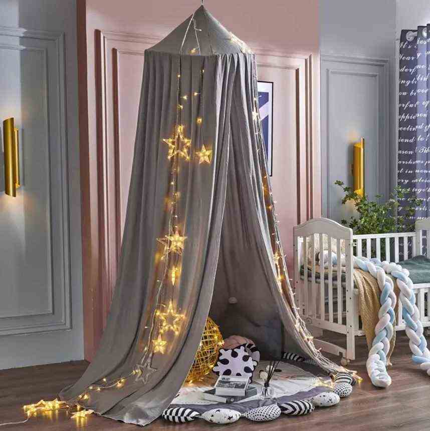 Cot Canopy Embellished With Dark Pearl Gray String Lights