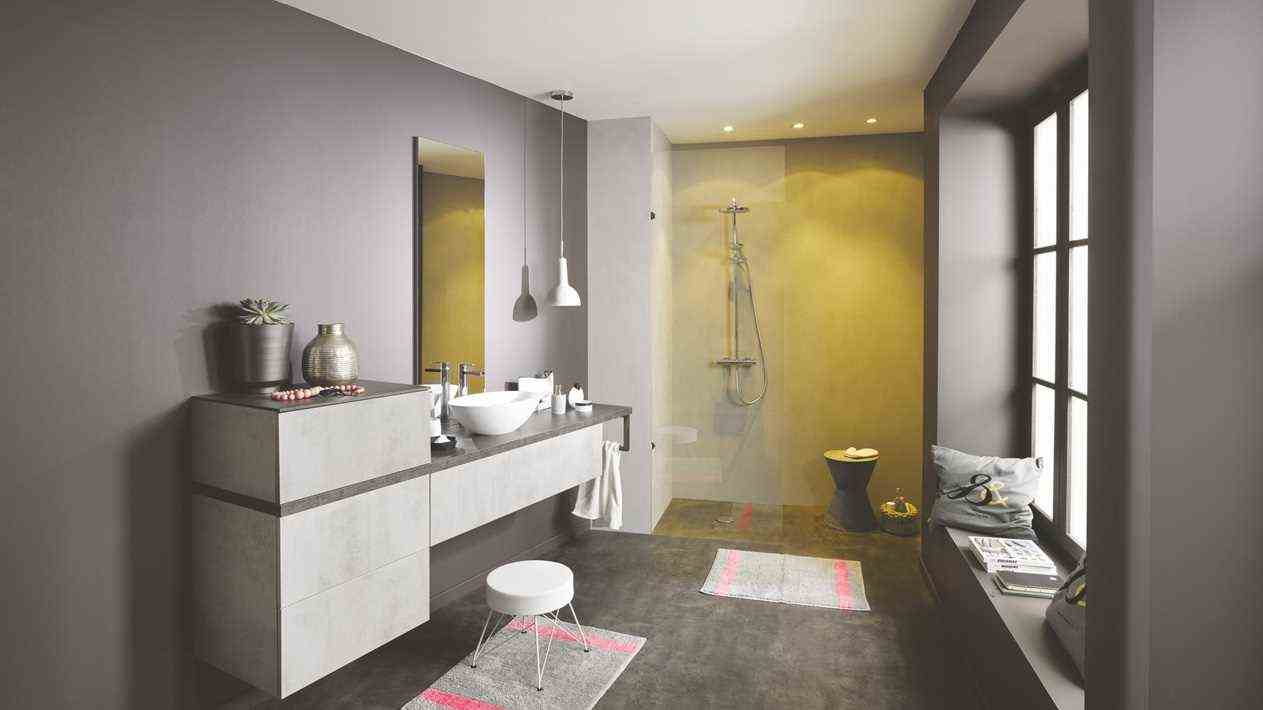 Contemporary gray and yellow bathroom 