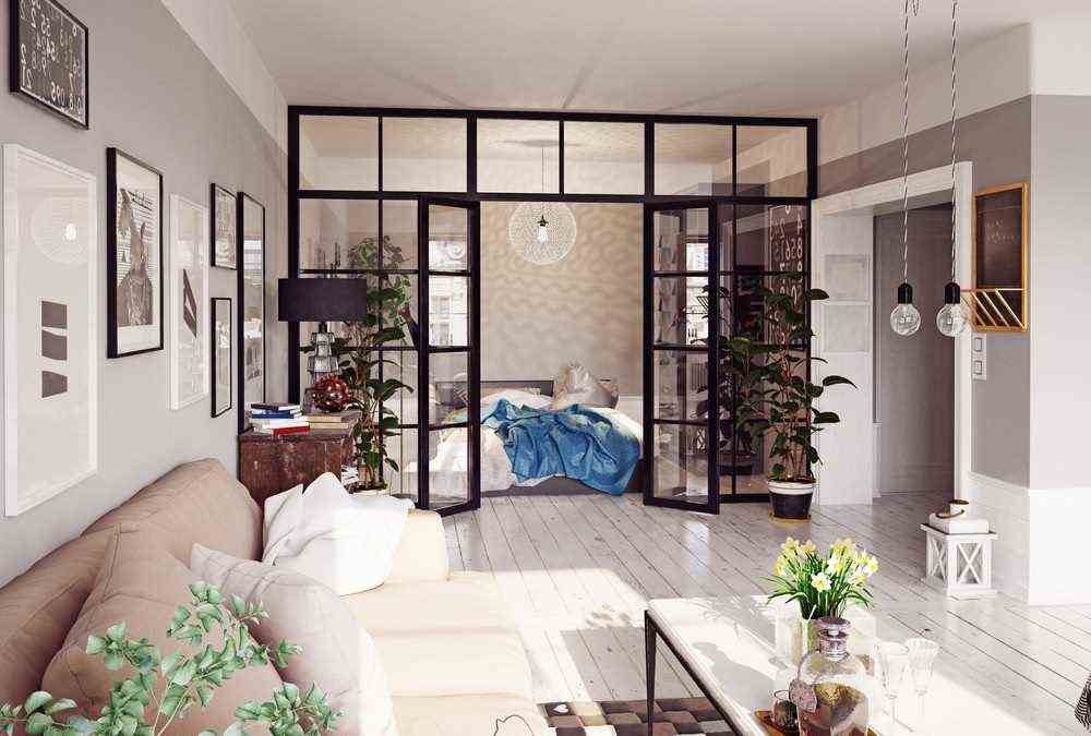 An interior verriere between bedroom and living room 